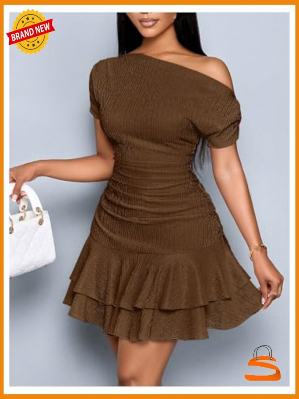 Off The Shoulder Mini Dress Short Sleeve Ruffle Fit and Flare Summer Dresses - Picture 2 of 5